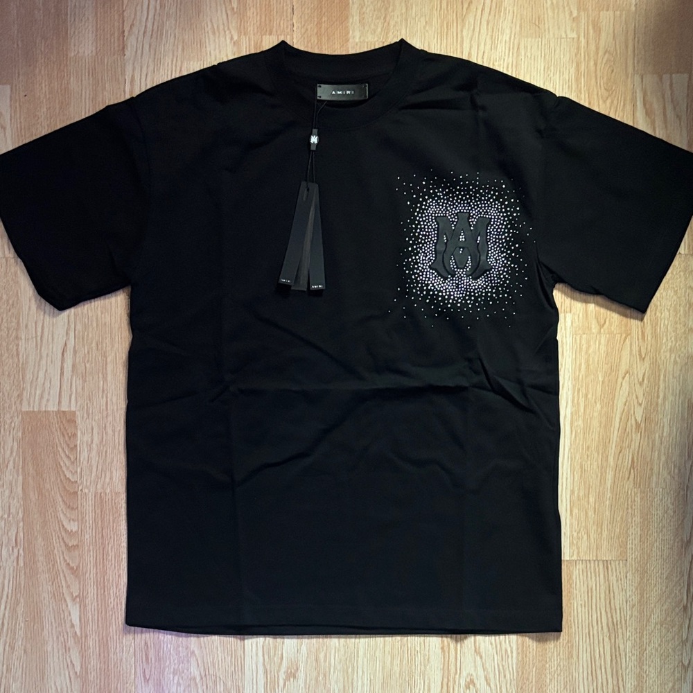 AMIRI Black Short-Sleeve Tee with Embellished Monogram